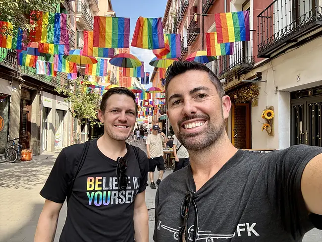 Andy & Trai at Madrid Chueca rainbow street
