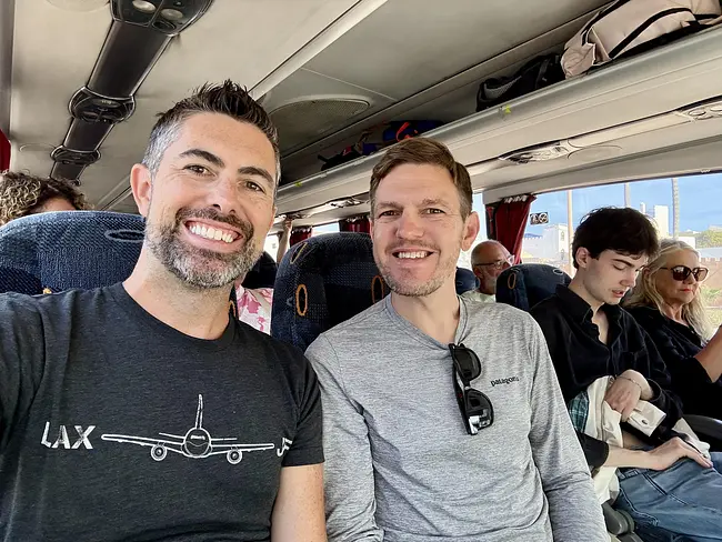 Trai & Andy riding the Supratours Bus to Marrakech