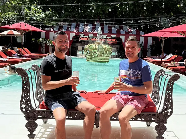 Trai & Andy at the Faena Hotel Pool Fountain