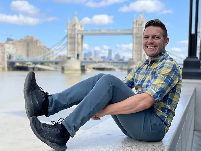 Andy enjoying the view at London's Tower Bridge