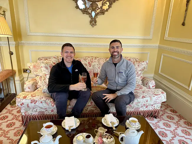 Andy & Trai enjoying bubbles & tea at Inverlochy Castle
