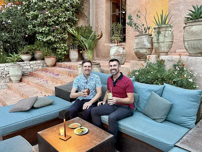 Andy & Trai enjoying cocktails at Le Jardin des Douars