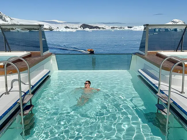 Andy swimming aboard the Seabourn Pursuit in Antarctica