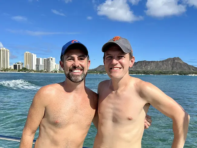 Trai & Andy aboard Hula's Bar & Lei Stand Cruise in Honolulu