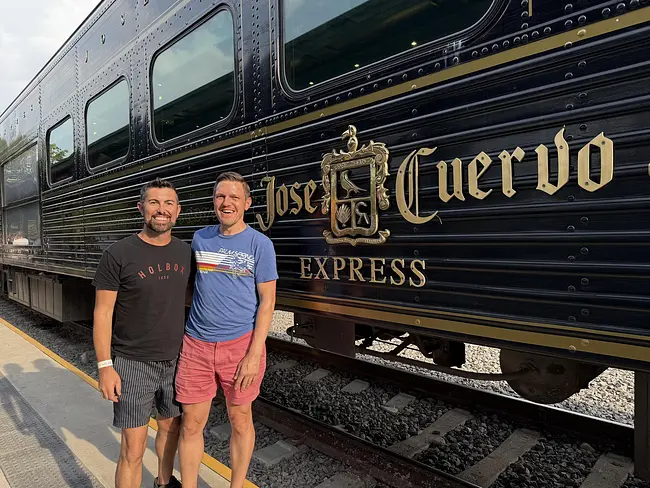 Andy & Trai in front of Jose Cuervo Express train