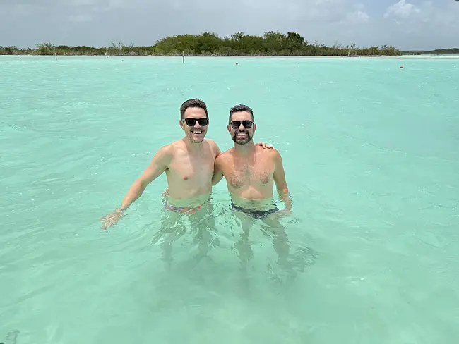 Andy & Trai swimming on the Bacalar Lagoon Boat Tour