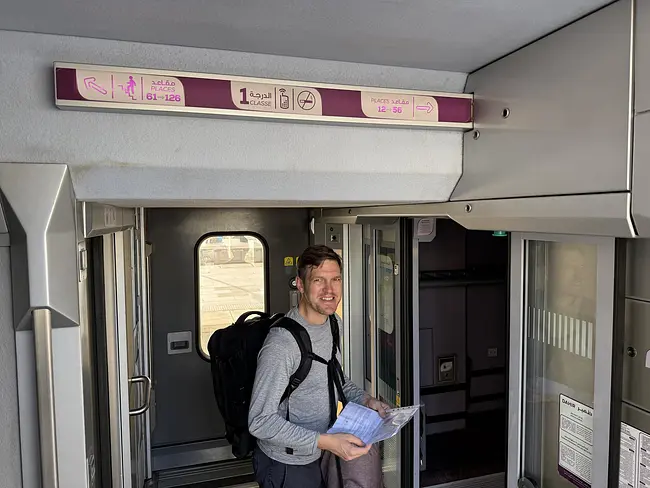 Andy boarding Al Boraq Train