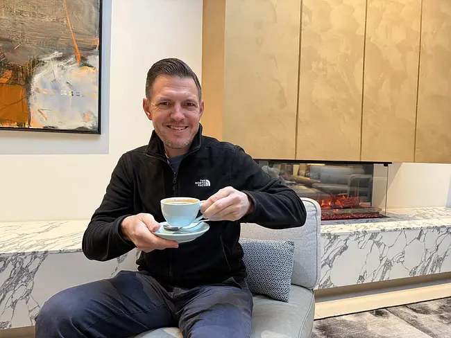 Andy enjoying a coffee at AC Hotel Glasgow