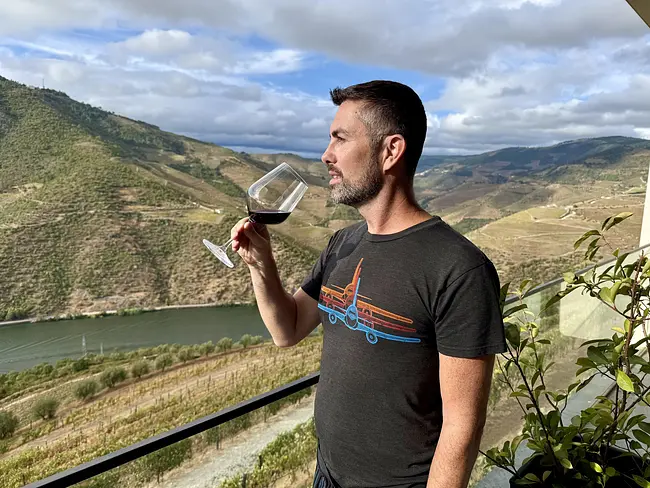 Enjoying Wine on our Balcony at Quinta Vale de Lobos