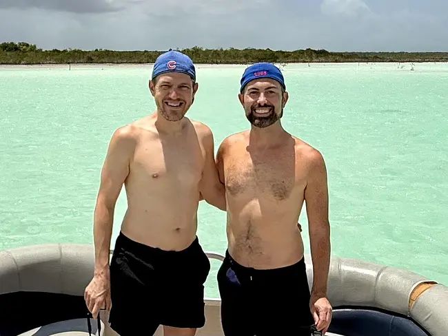 Andy & Trai at the Bacalar Lagoon Boat Tour swim spot