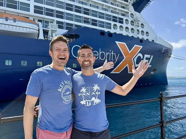Andy & Trai in front of the Celebrity Xcel Ship