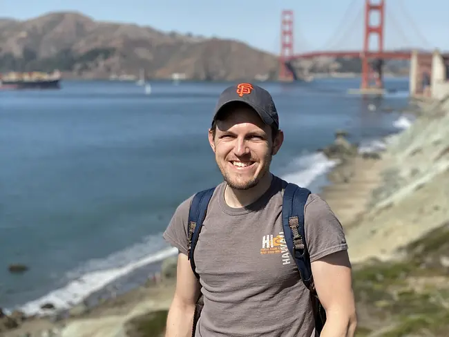 Andy at Marshall's Beach overlooking the Golden Gate Bridge
