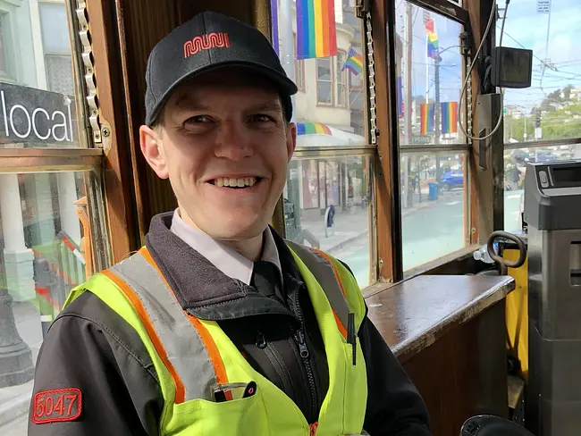 Andy on his streetcar as an F-Line Muni Driver in Castro