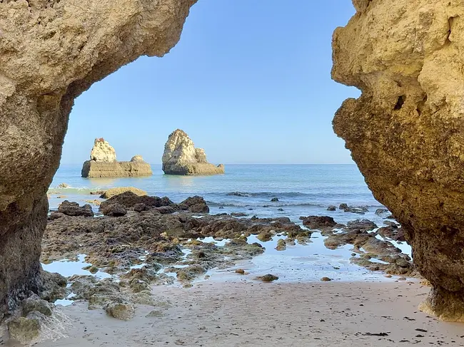 Dramatic rock formations at Praia João de Arens