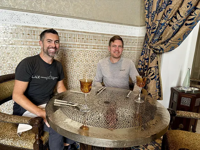 Trai & Andy enjoying lunch at La Grand Table Morrocaine at Royal Mansour Marrakech