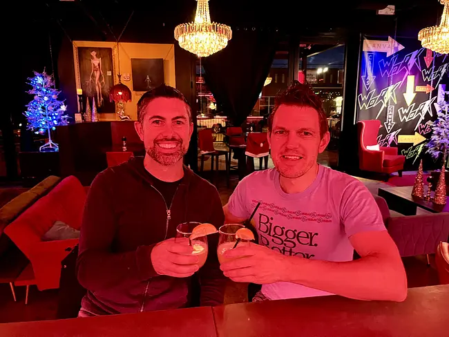 Trai & Andy enjoying Lemon Drop Martinis at Canvas Gay Bar