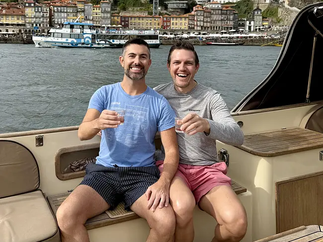 Trai & Andy toasting aboard the Six Bridges Douro River Cruise