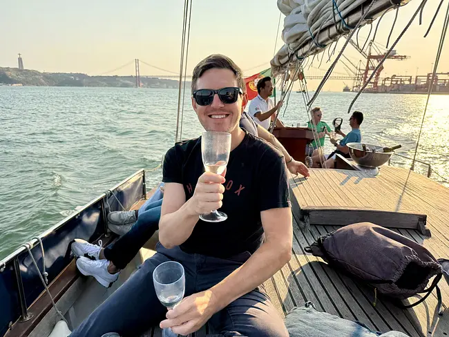 Andy celebrating on the Sunset Gay Boat Tour